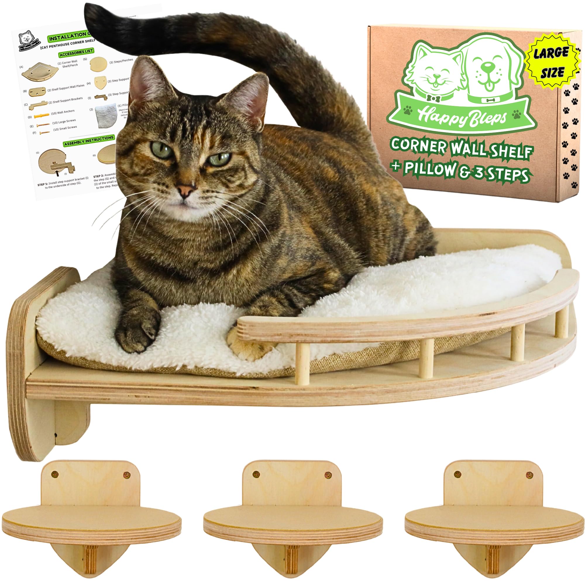 HappyBleps large cat wall shelves wide surface for comfortable lounging.