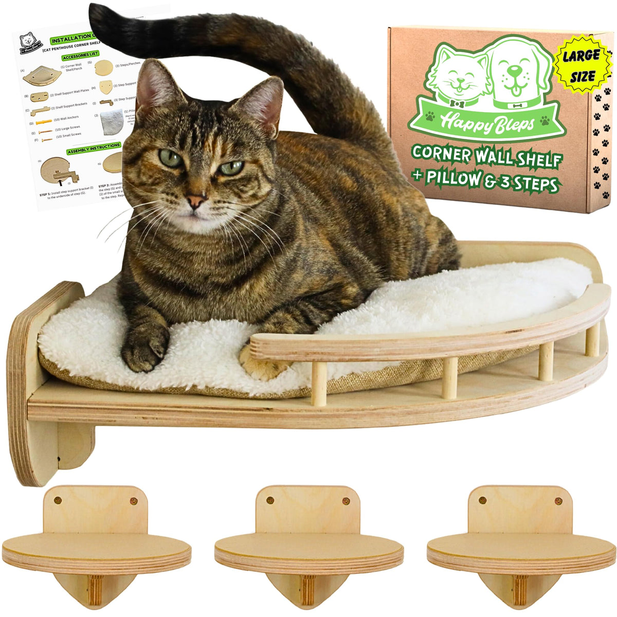 HappyBleps large cat wall shelves wide surface for comfortable lounging.