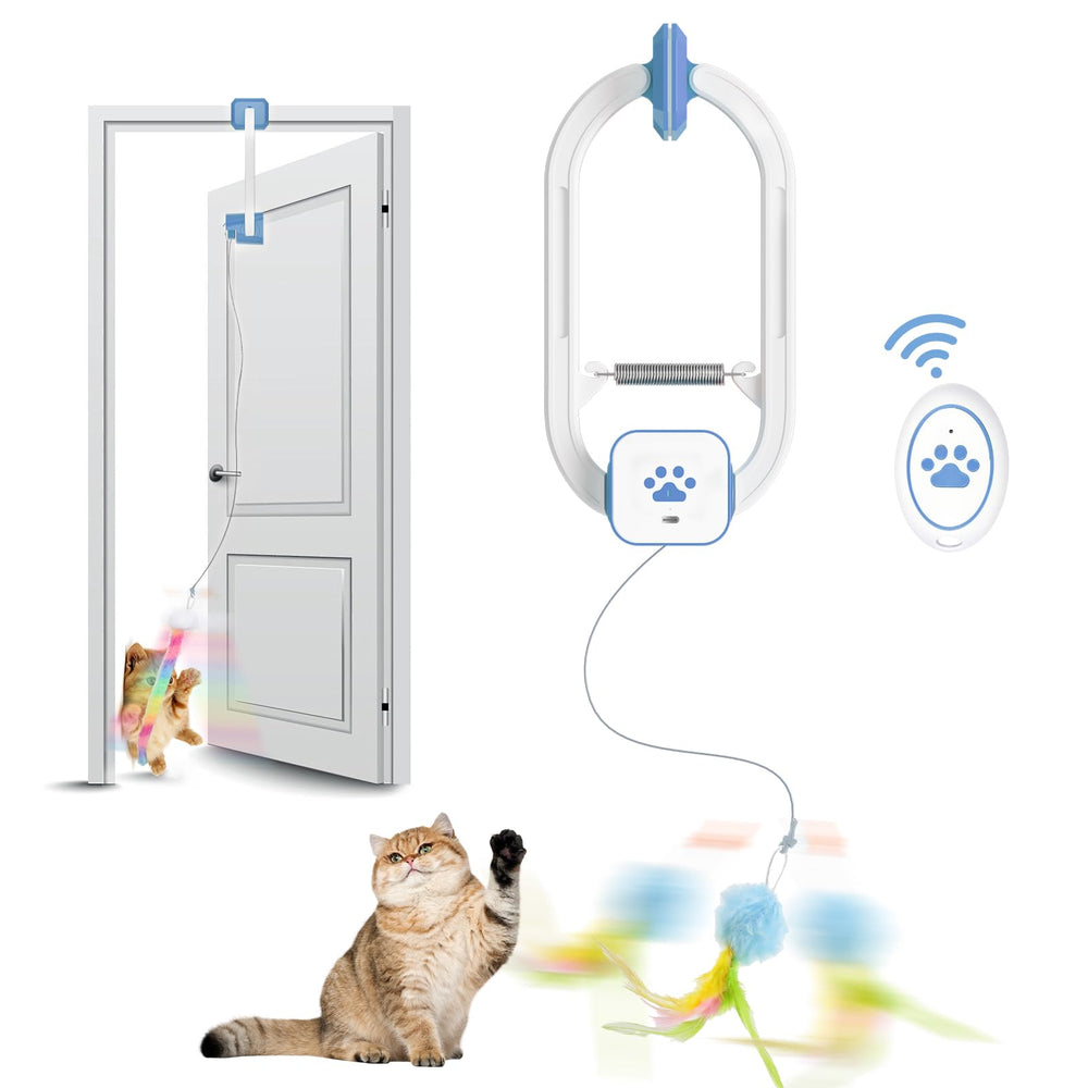HappyCode cat teaser blue demonstrates 360 spin mode for engaging exercise.