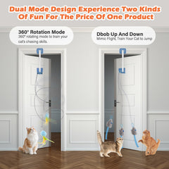 HappyCode cat teaser blue secured on a door-frame for versatile placement.