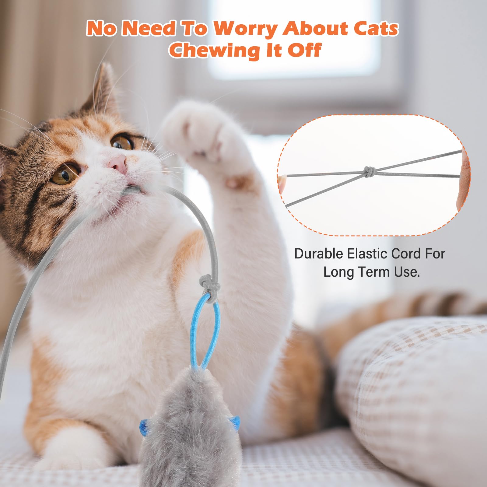 HappyCode cat teaser blue USB charging cable enables convenient recharging.