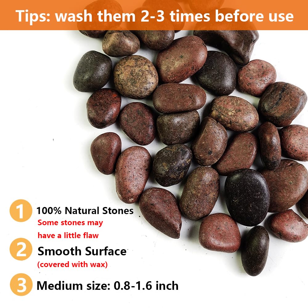HappyFiller red pebbles garden landscaping provide bold accents in outdoor spaces.