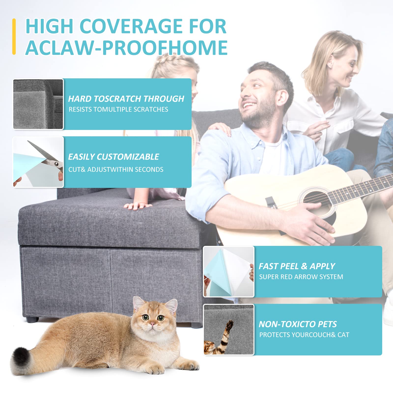HappyFreeSX cat scratch tape sheets 14x6 used on chair corners for discreet protection.