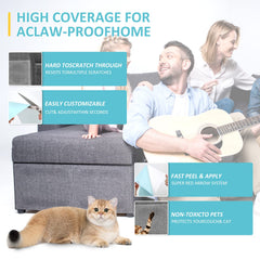 HappyFreeSX cat scratch tape sheets 14x6 used on chair corners for discreet protection.