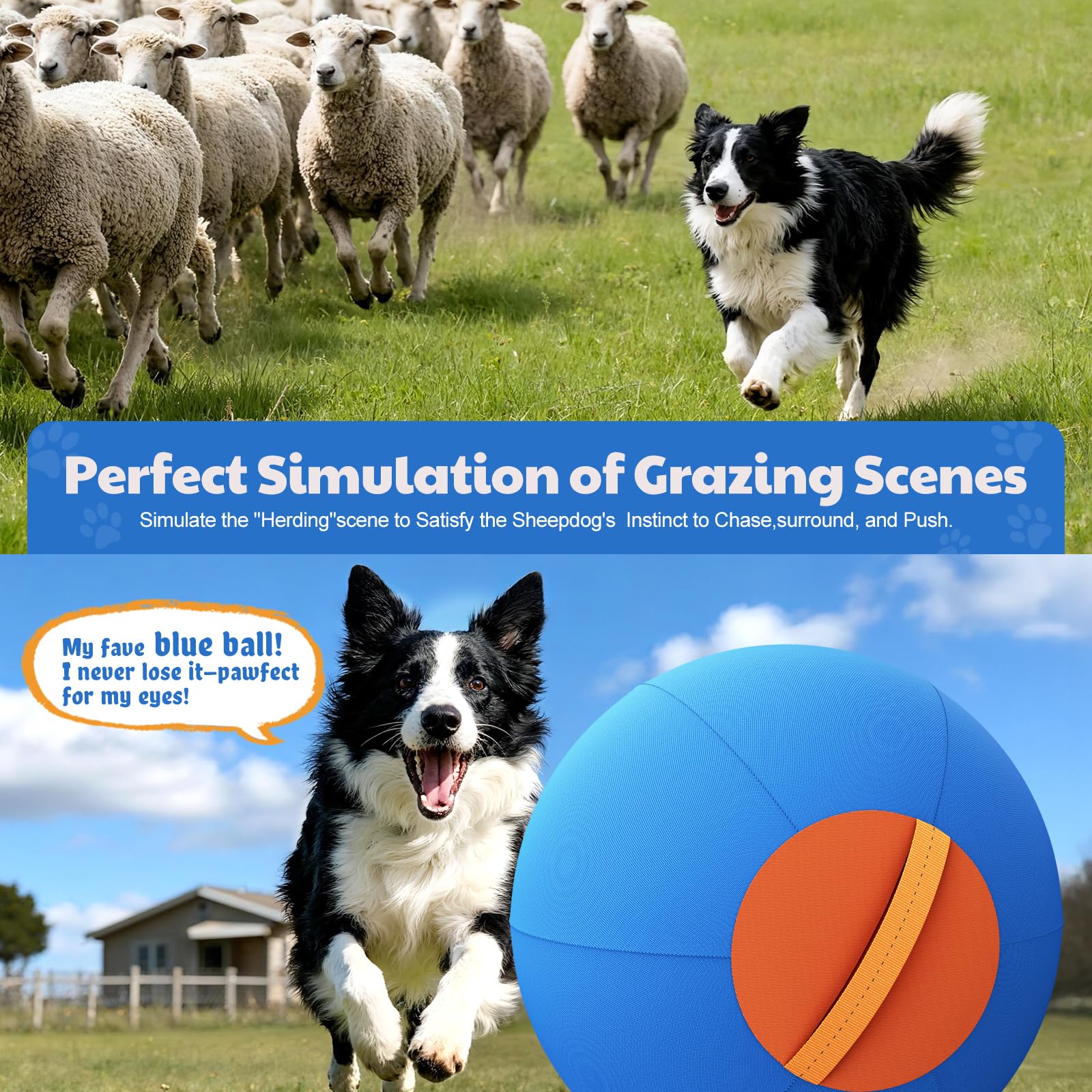 Happypaw 30inch Herding Ball double-layered cover enhances durability and safety during training.