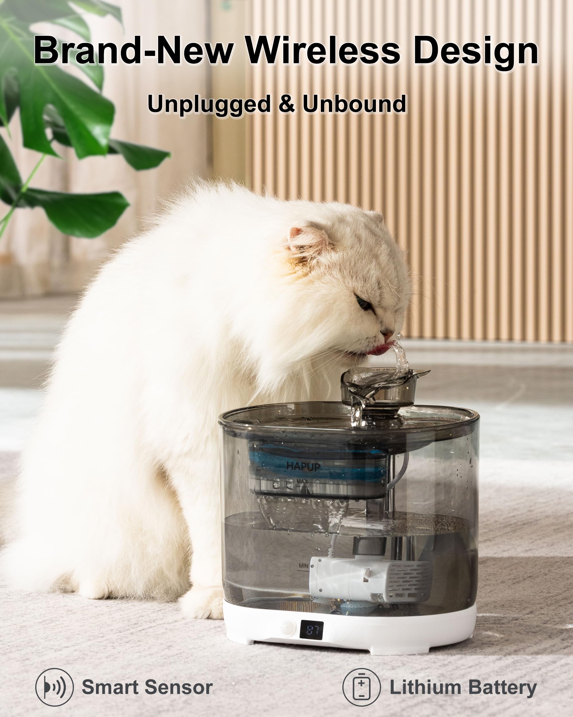 HAPUP battery base 5000mAh powers fountain during outages and trips.
