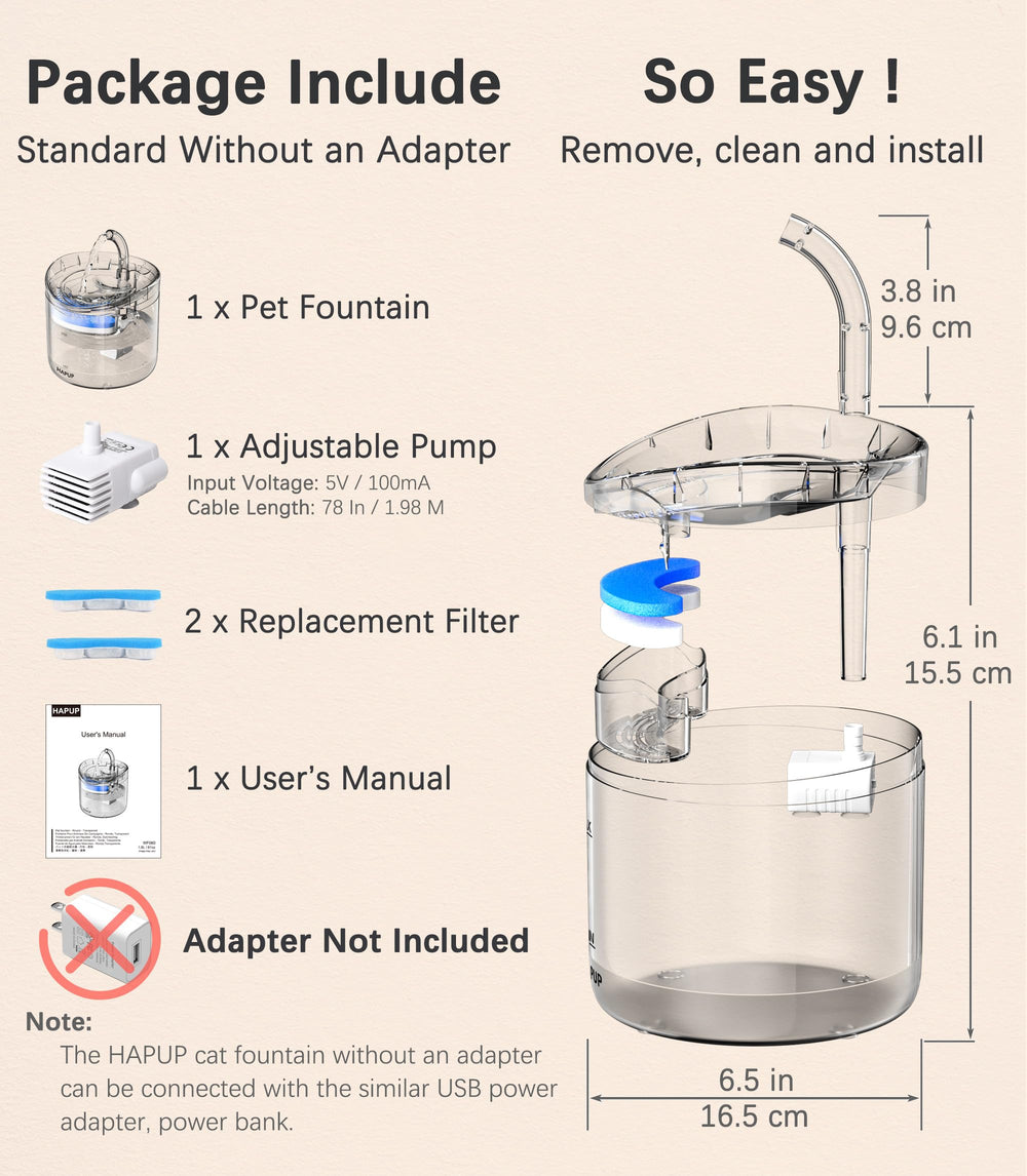 HAPUP cat fountain 1.8L capacity reduces refills in busy homes