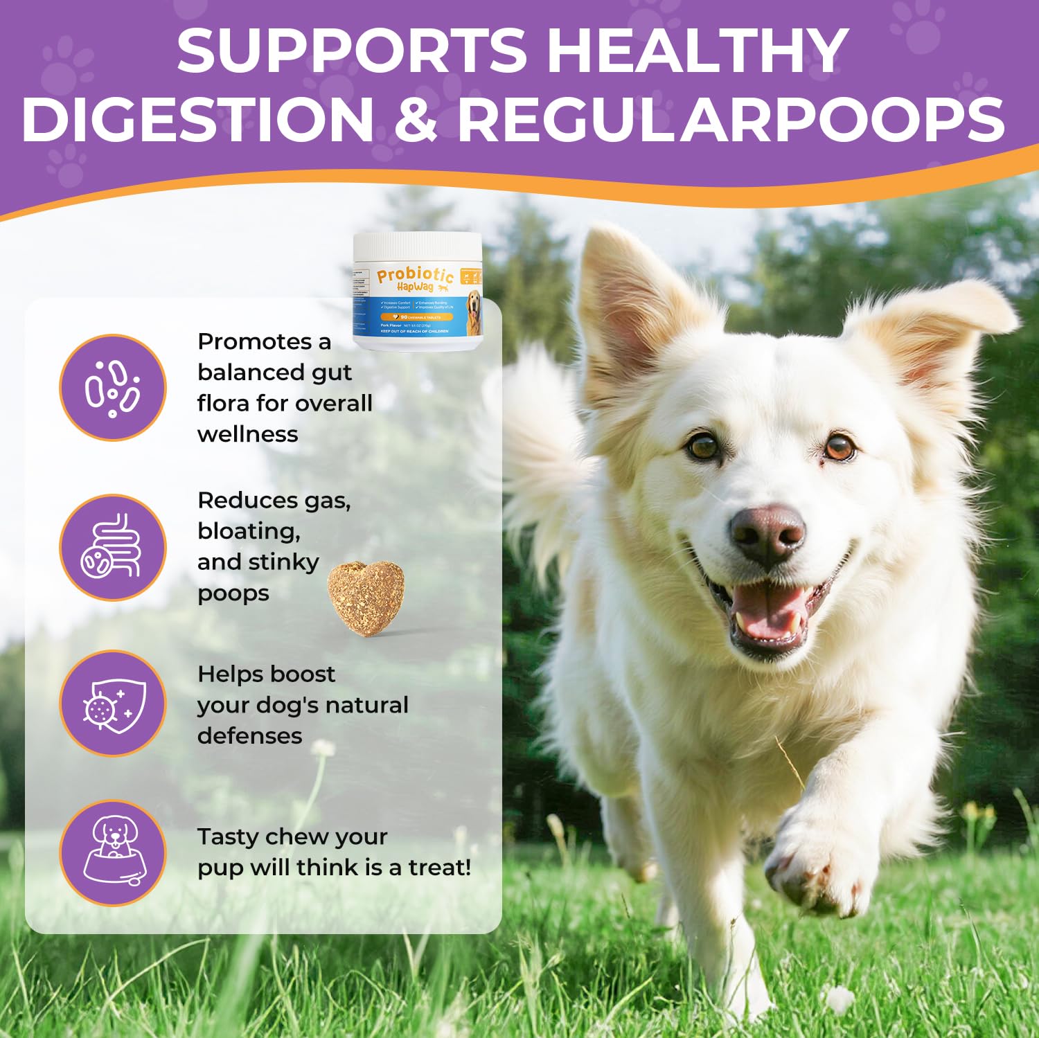 HAPWAG dog allergy chews all-breeds label shows safe use guidance.