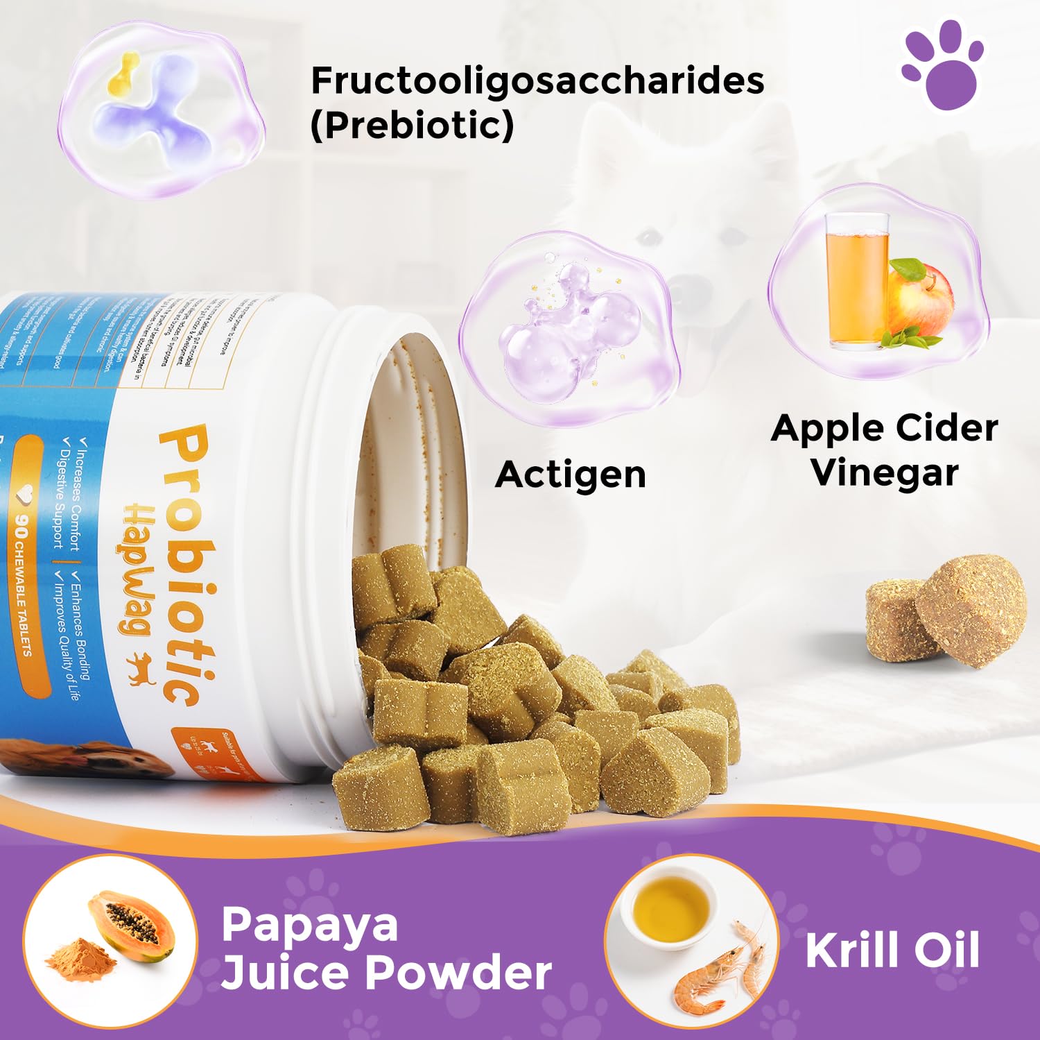 HAPWAG dog allergy chews soft treats close-up reveals chewy texture for easy feeding.