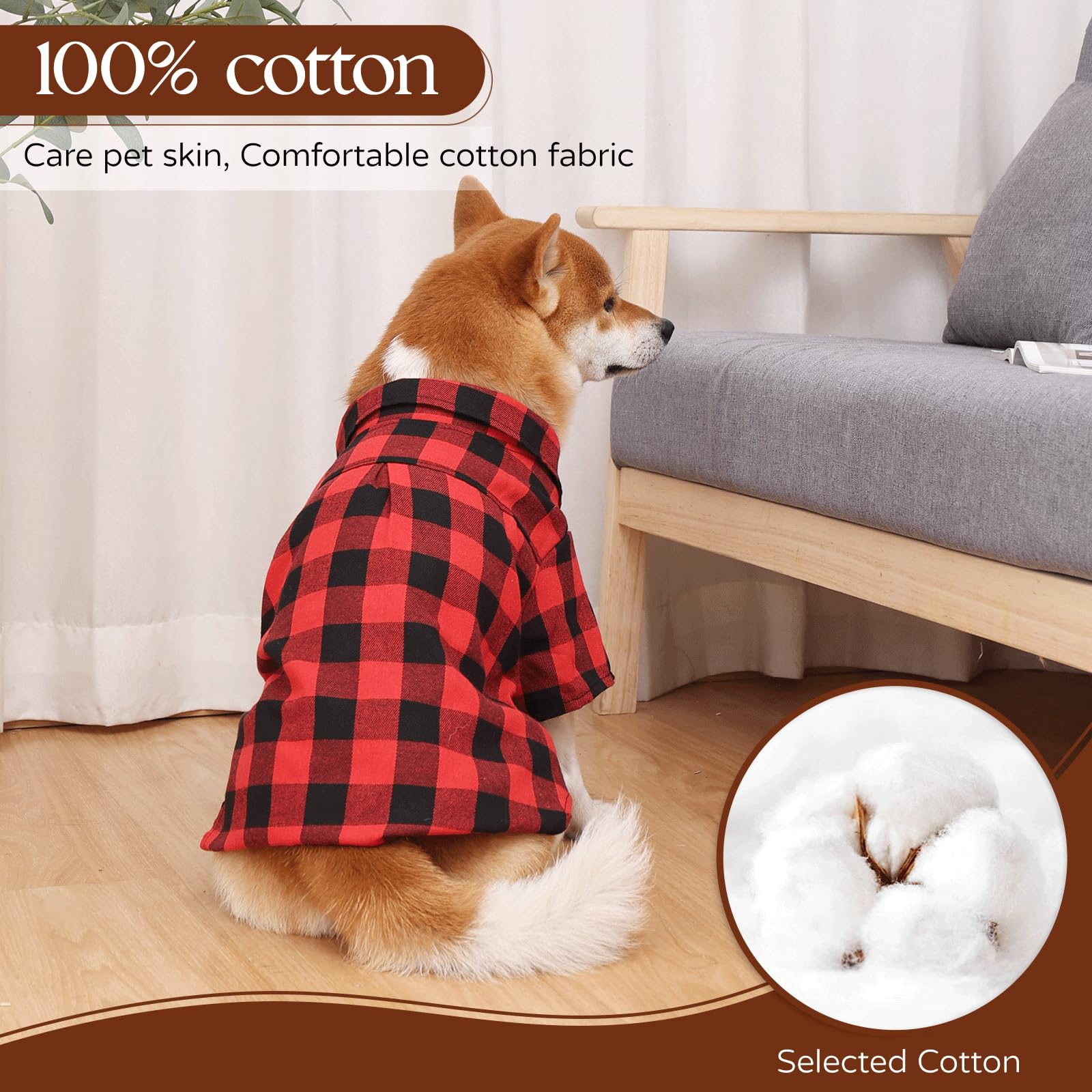 Harbyel plaid dog shirt on owner shows matching style with easy snap-on