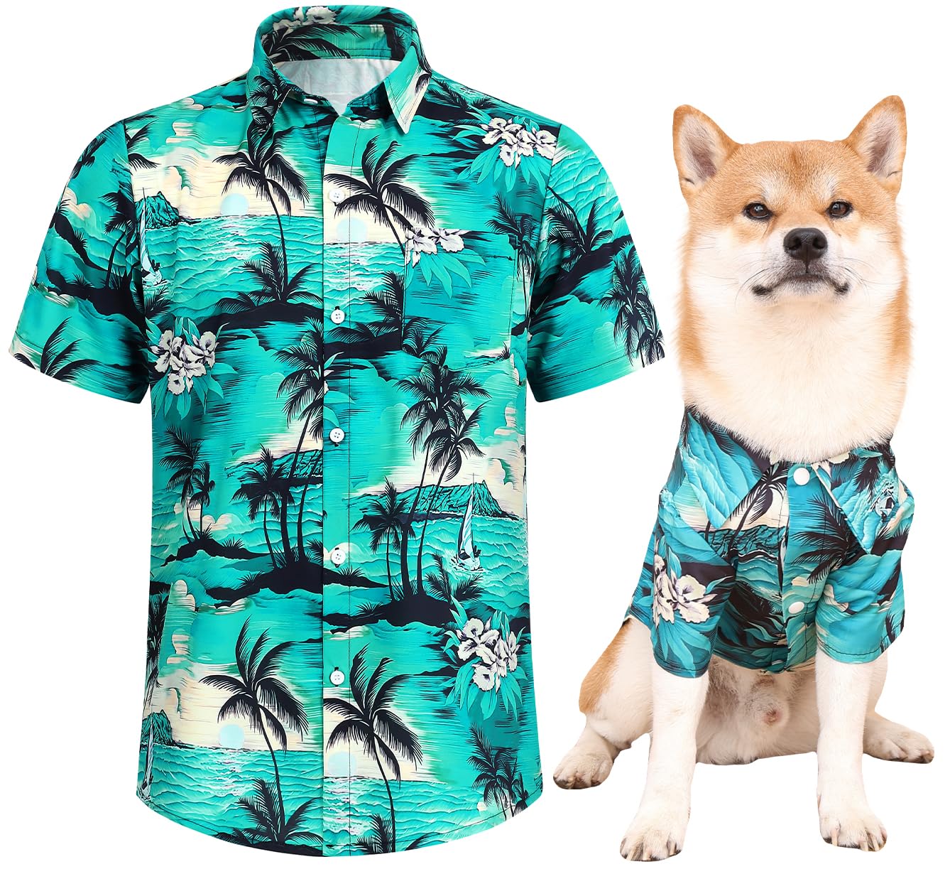 Harbyel Hawaii dog shirt on dog showcases bold colors for outdoor walks