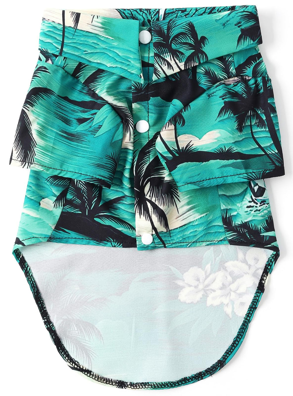 Harbyel Hawaii dog shirt pattern closeup highlights vibrant design and quality fabric
