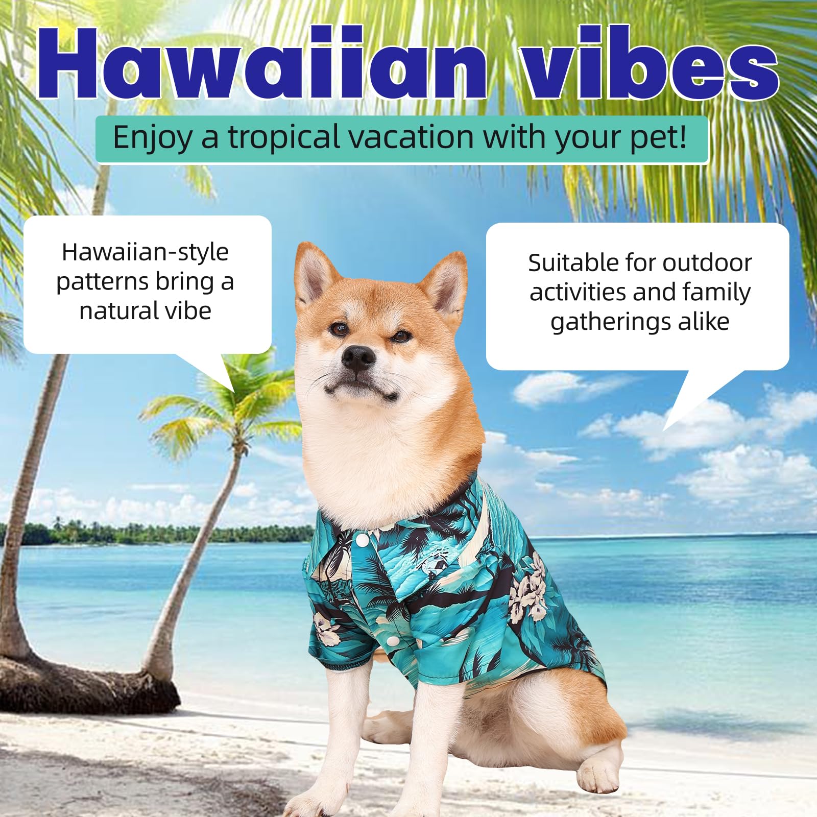 Harbyel owner Hawaii shirt matching closeup shows coordinated style for pets and owners