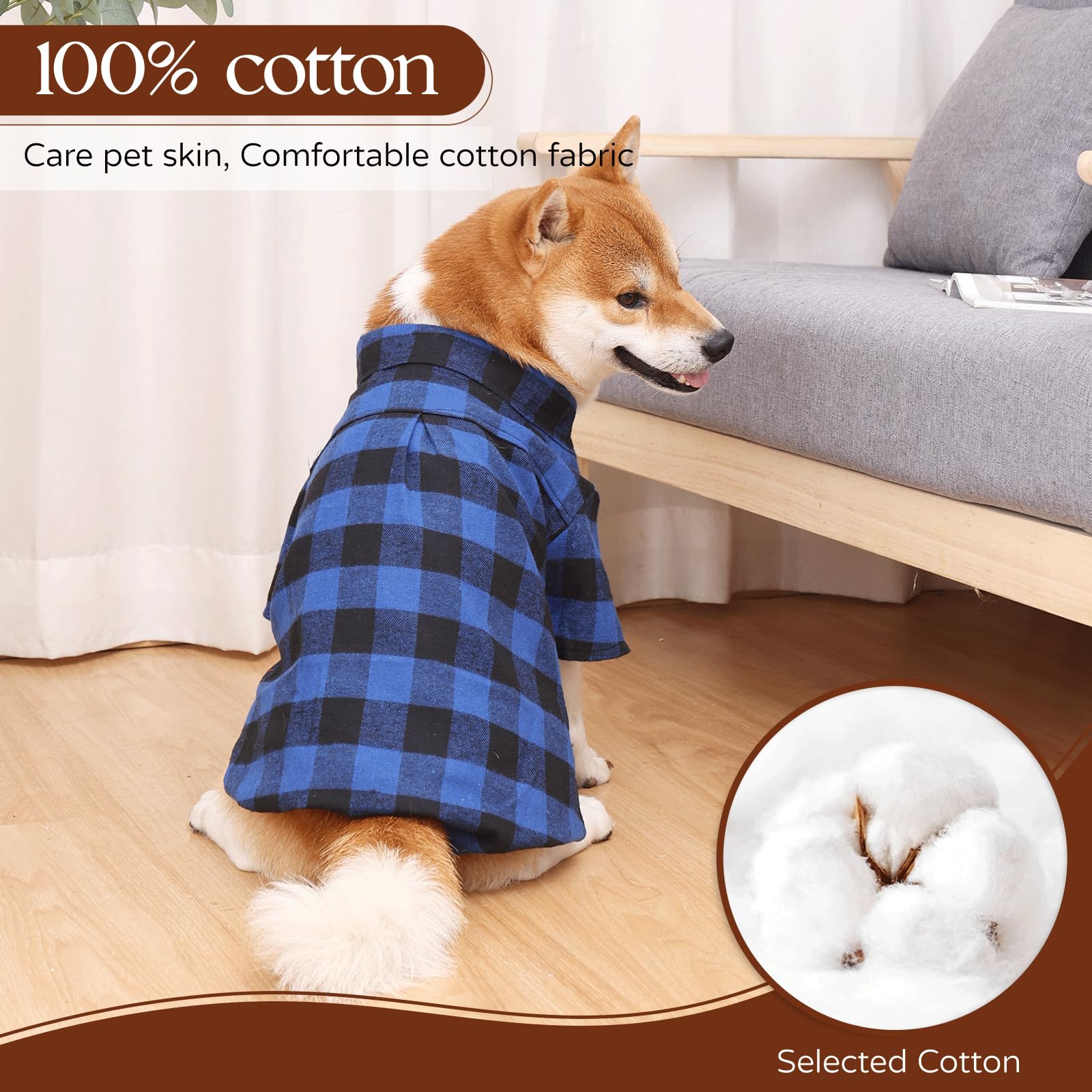 Harbyel plaid dog shirt close-up shows durable button closures for secure, simple dressing.