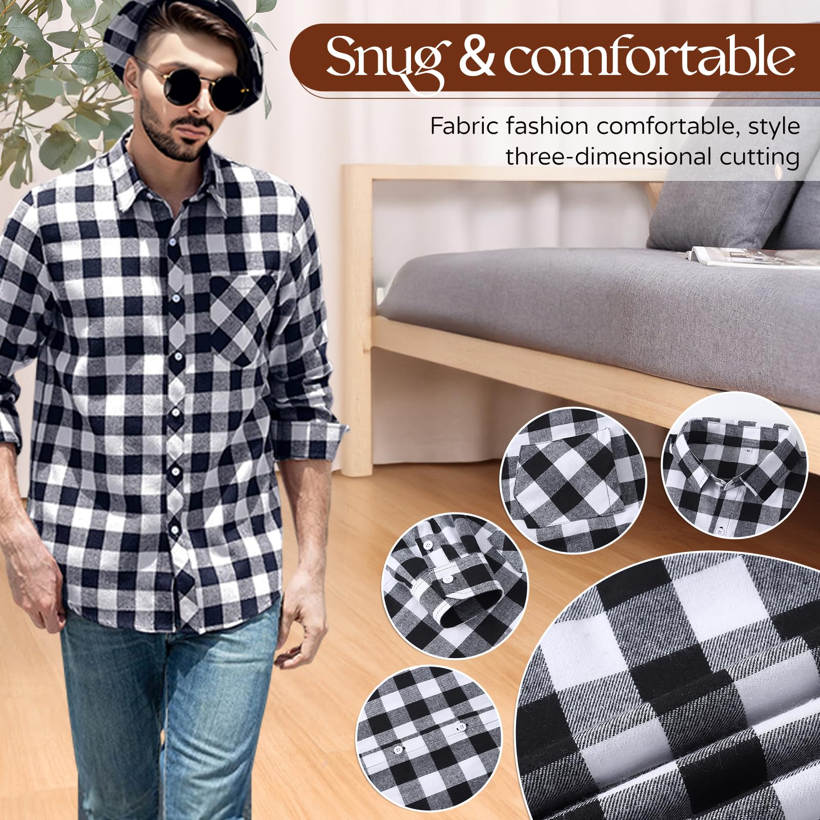 Harbyel plaid dog shirt fabric-closeup emphasizes soft cotton and skin-friendly feel.