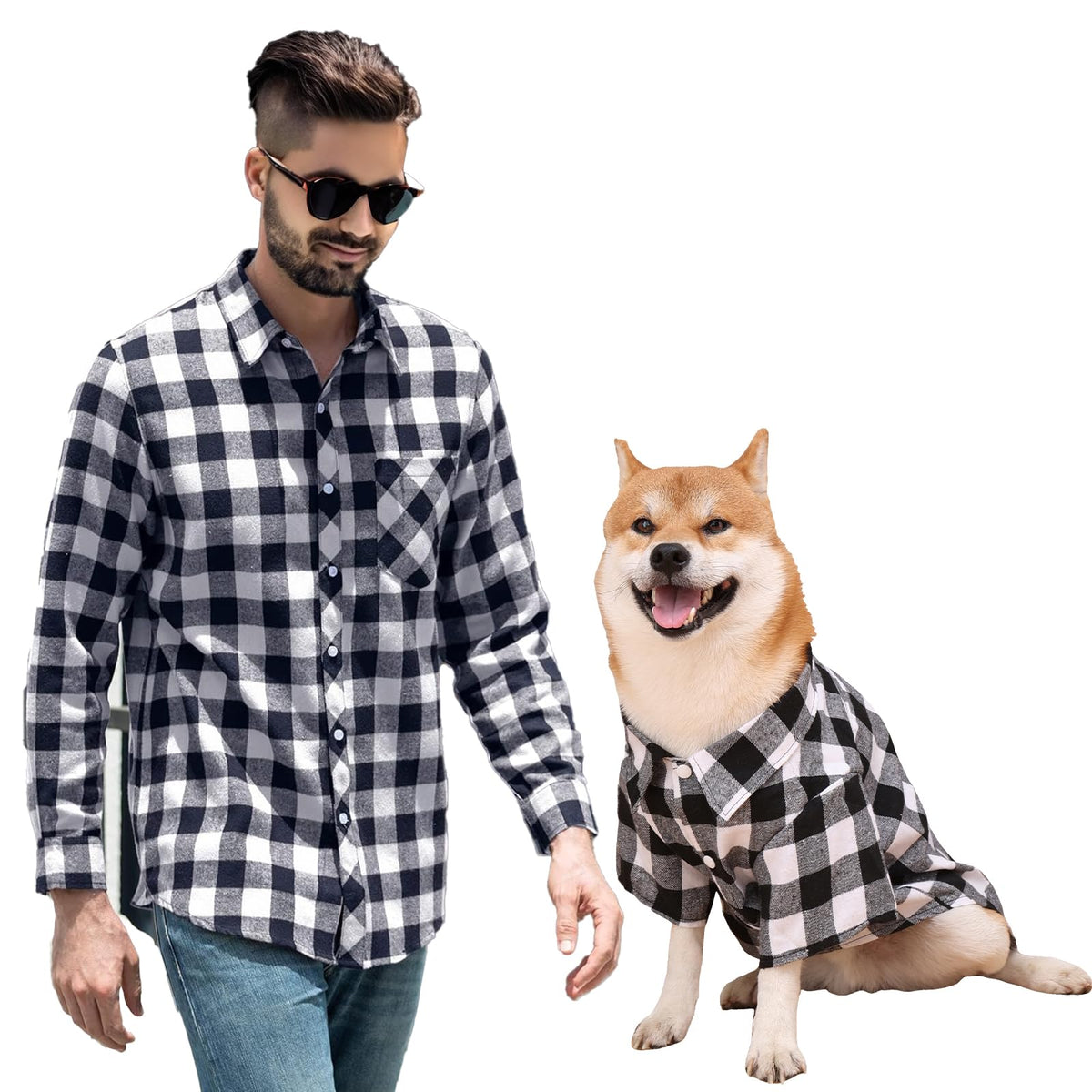 Harbyel plaid dog shirt front view for stylish everyday wear and easy on/off.