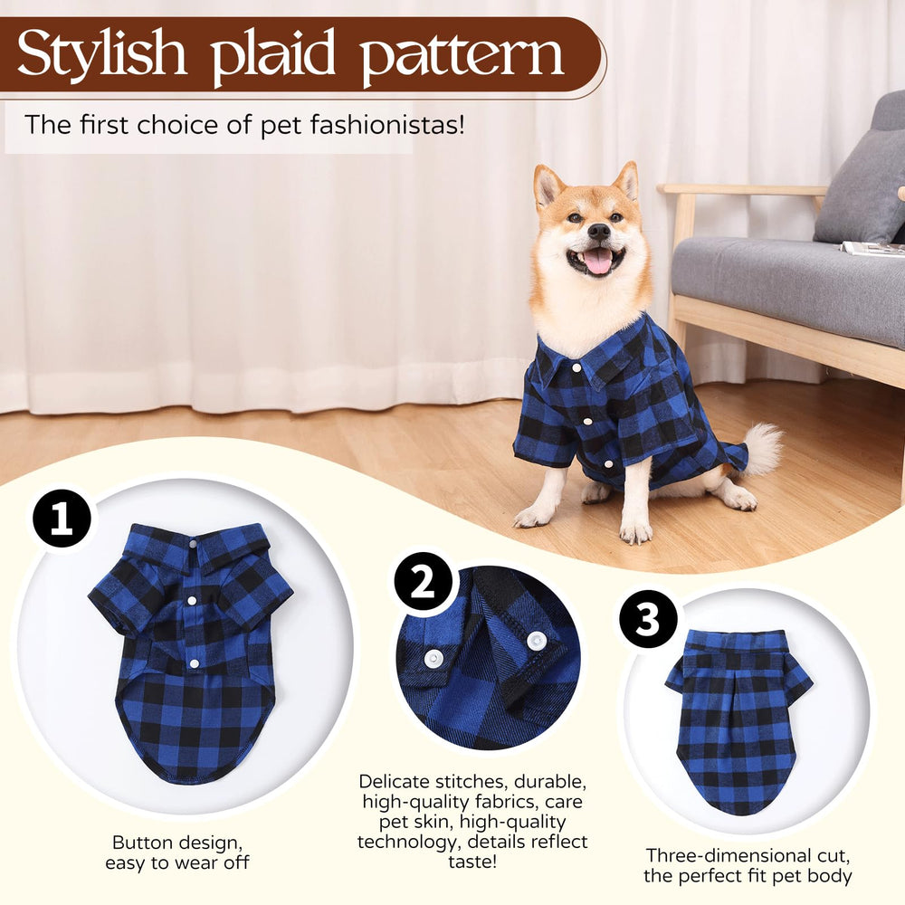 Harbyel plaid dog shirt layering use illustrates extra warmth in cooler weather.