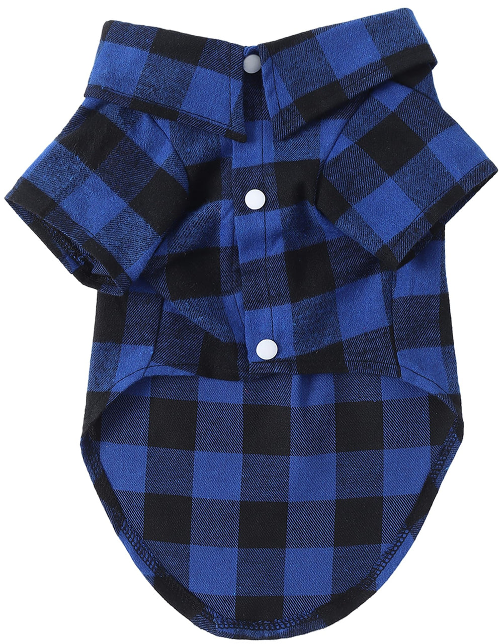 Harbyel plaid dog shirt side view demonstrates easy snap-on design for quick outfit changes.