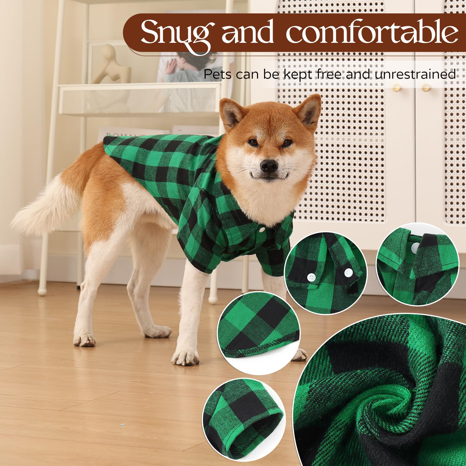 Harbyel plaid dog shirts on dog with snap-on design for quick wear