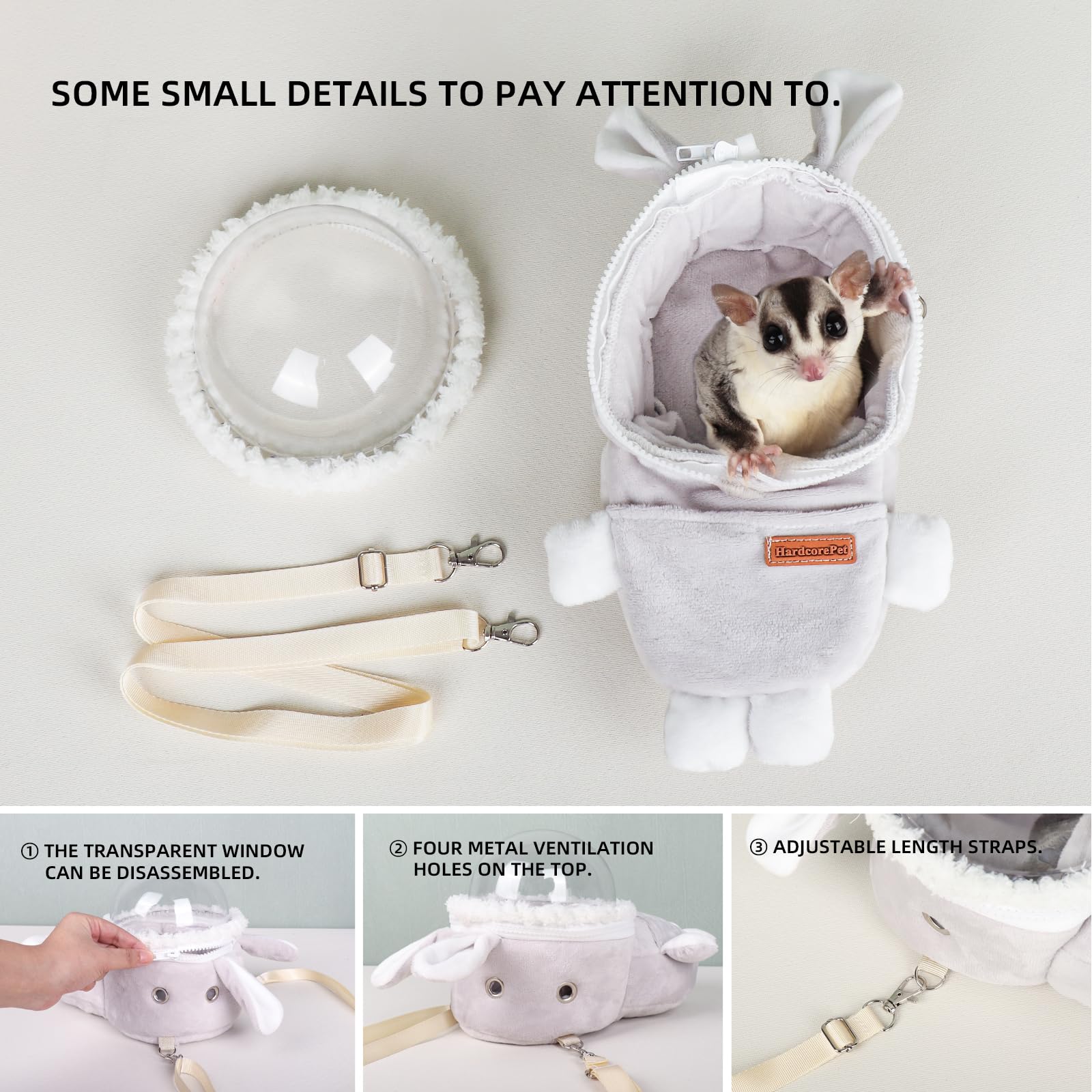 HardcorePet hamster carrier rabbit shape grey ventilation holes top for breathable comfort.