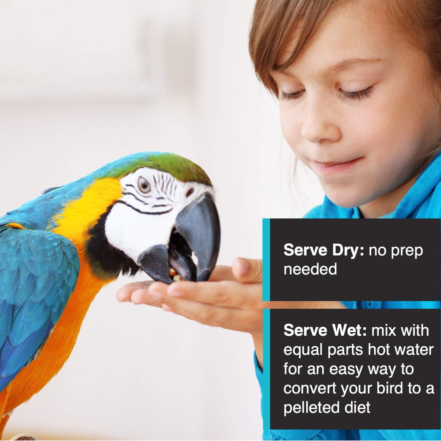Hari Tropimix dry or moistened serving option for flexible feeding.