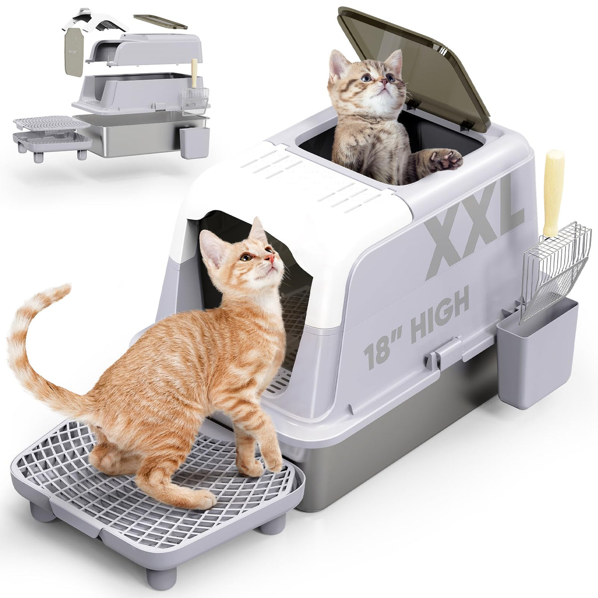 Haroopet XXL stainless steel litter box with front entry lid for easy cleanup