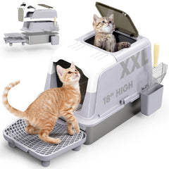 Haroopet XXL stainless steel litter box with front entry lid for easy cleanup