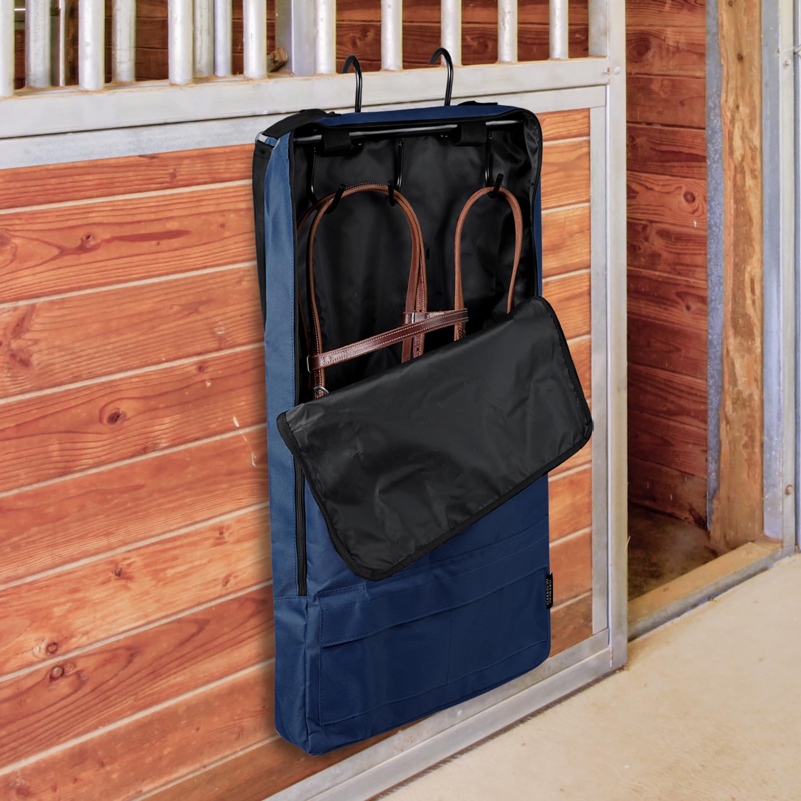 Harrison Howard 3-prong tack rack inside for organized hanging of multiple items