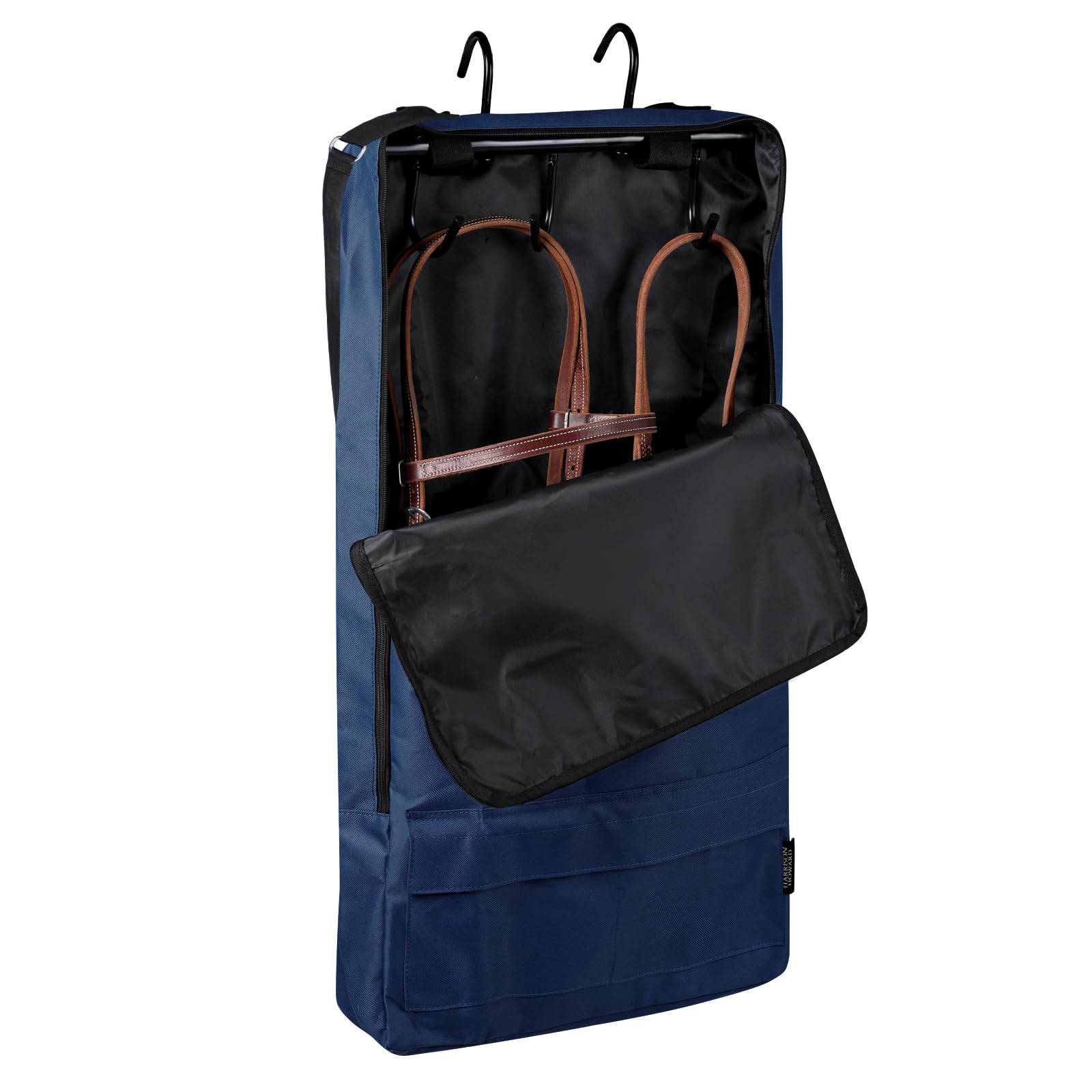 Harrison Howard Bridle Bag outer view in navy showing waterproof fabric for travel