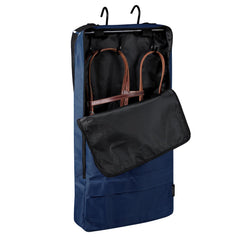 Harrison Howard Bridle Bag outer view in navy showing waterproof fabric for travel