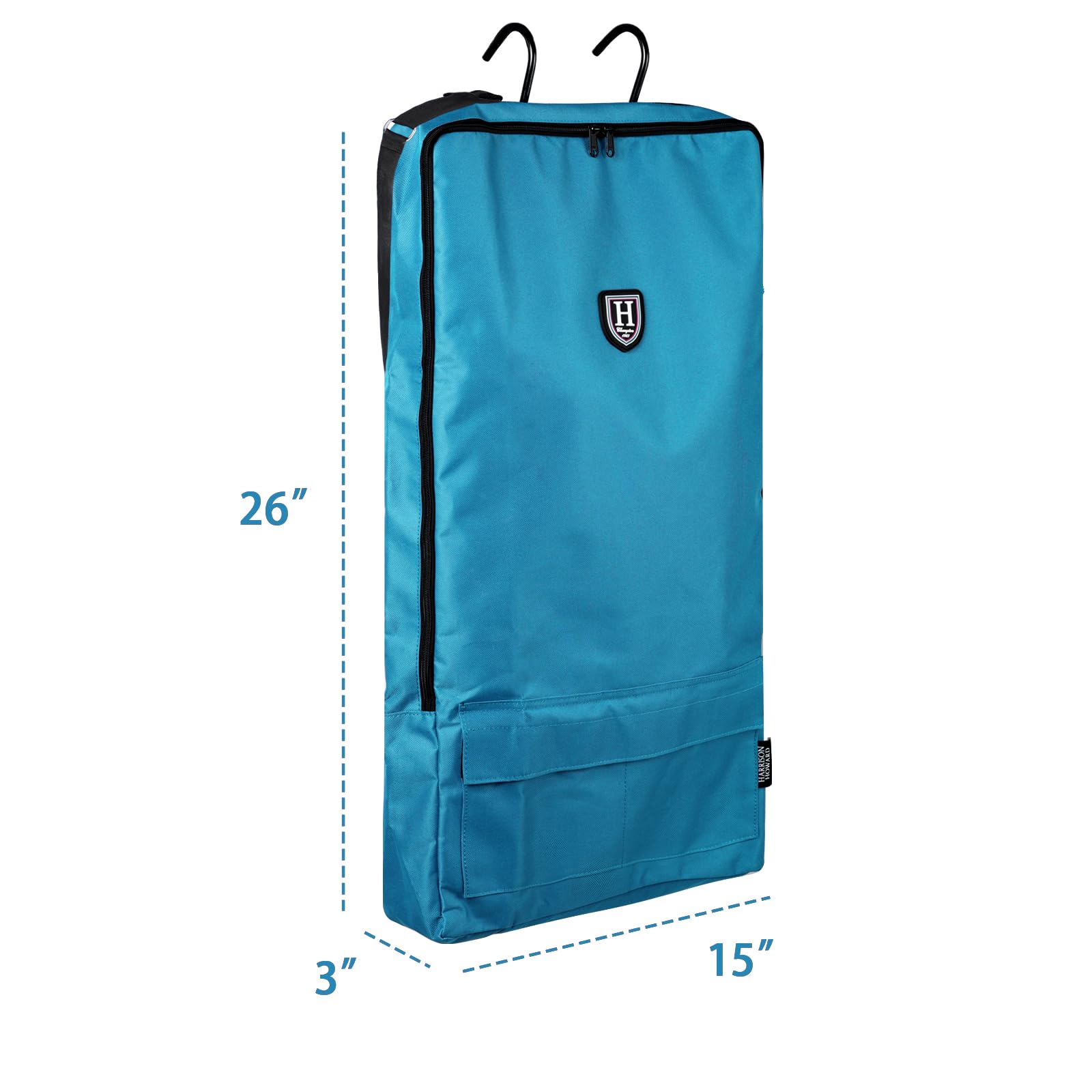 Harrison Howard bridle bag teal swivel top hooks for barn or trailer.