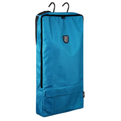 Harrison Howard bridle bag teal waterproof fabric protects gear in rain.