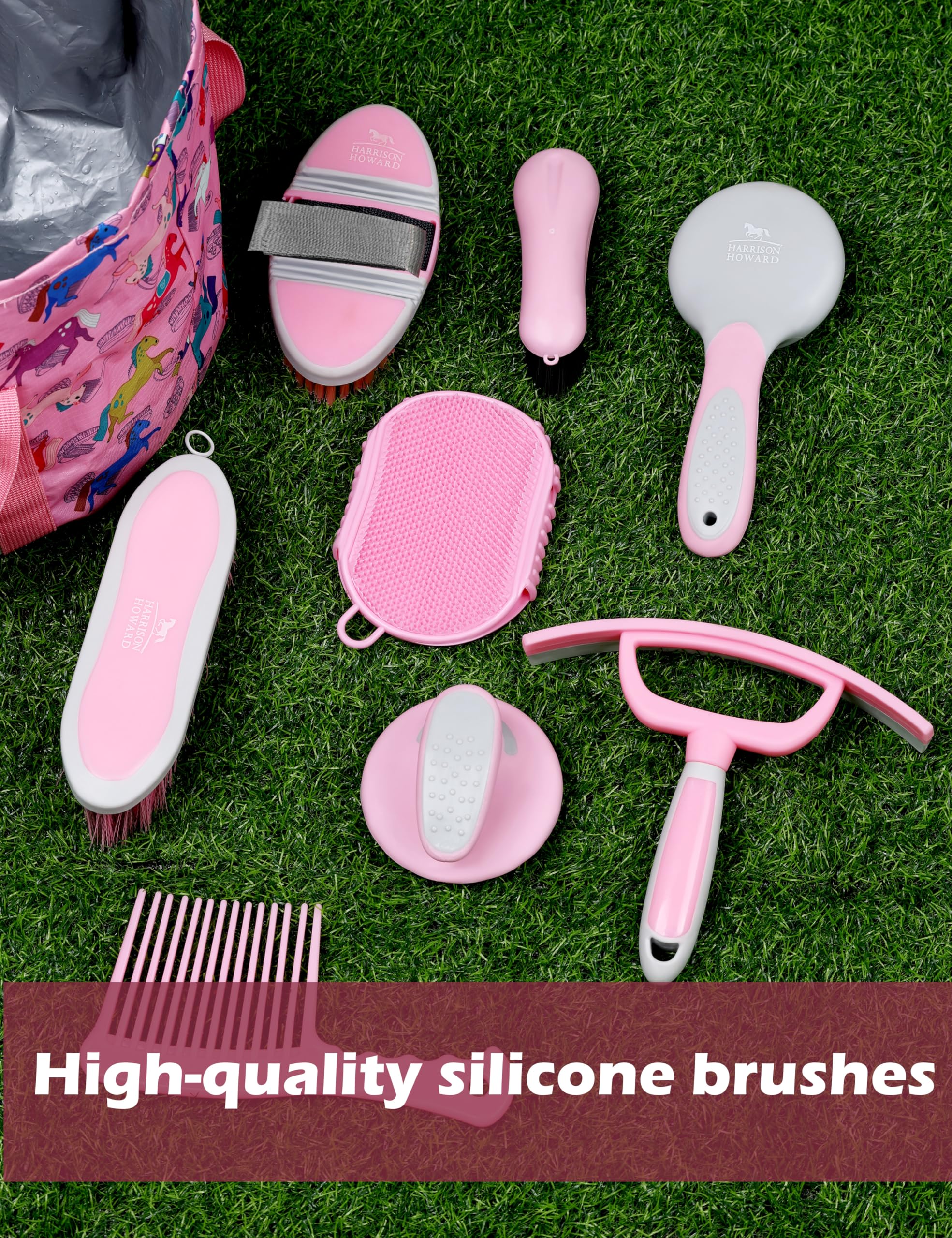 Harrison Howard pink-tone brush highlights coat grooming and glossy shine