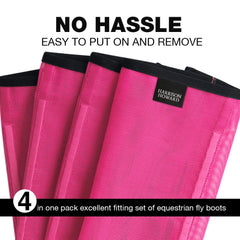 Harrison Howard fly boots four-fasteners offer secure on-off closure for busy barns