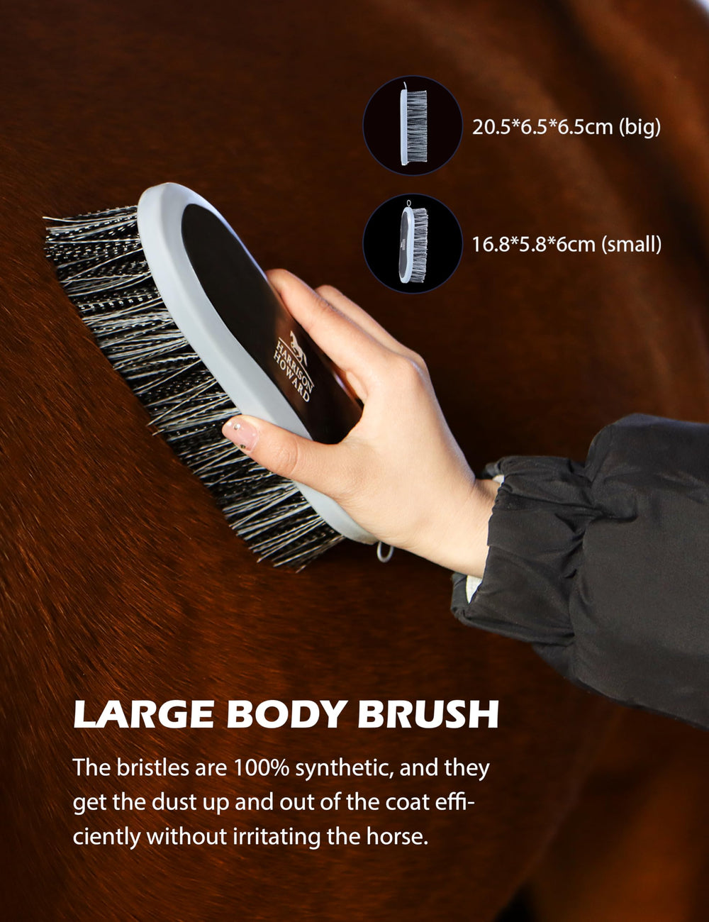 Harrison Howard grooming kit sweat scraper efficiently removes moisture after brushing.