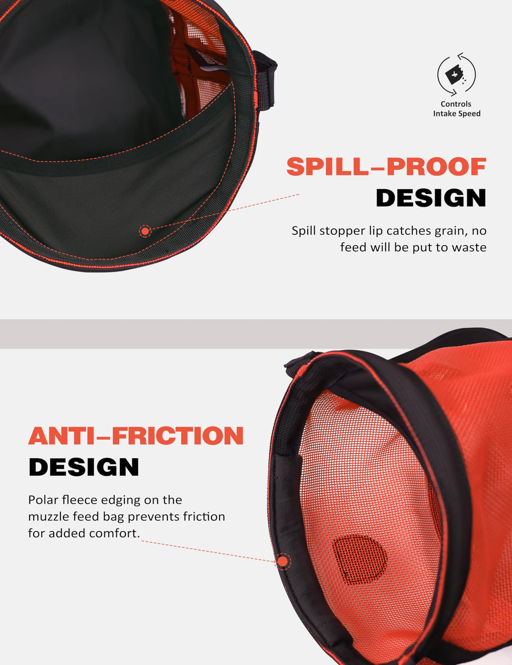 Harrison Howard muzzle bag adjustable pad strap provides comfortable fit for most horses.
