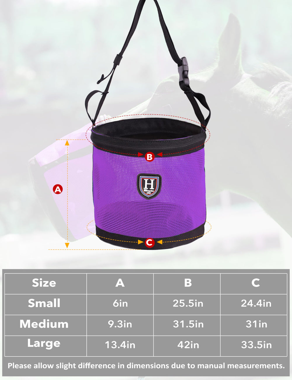 Harrison Howard purple medium muzzle bag designed for efficient portion control
