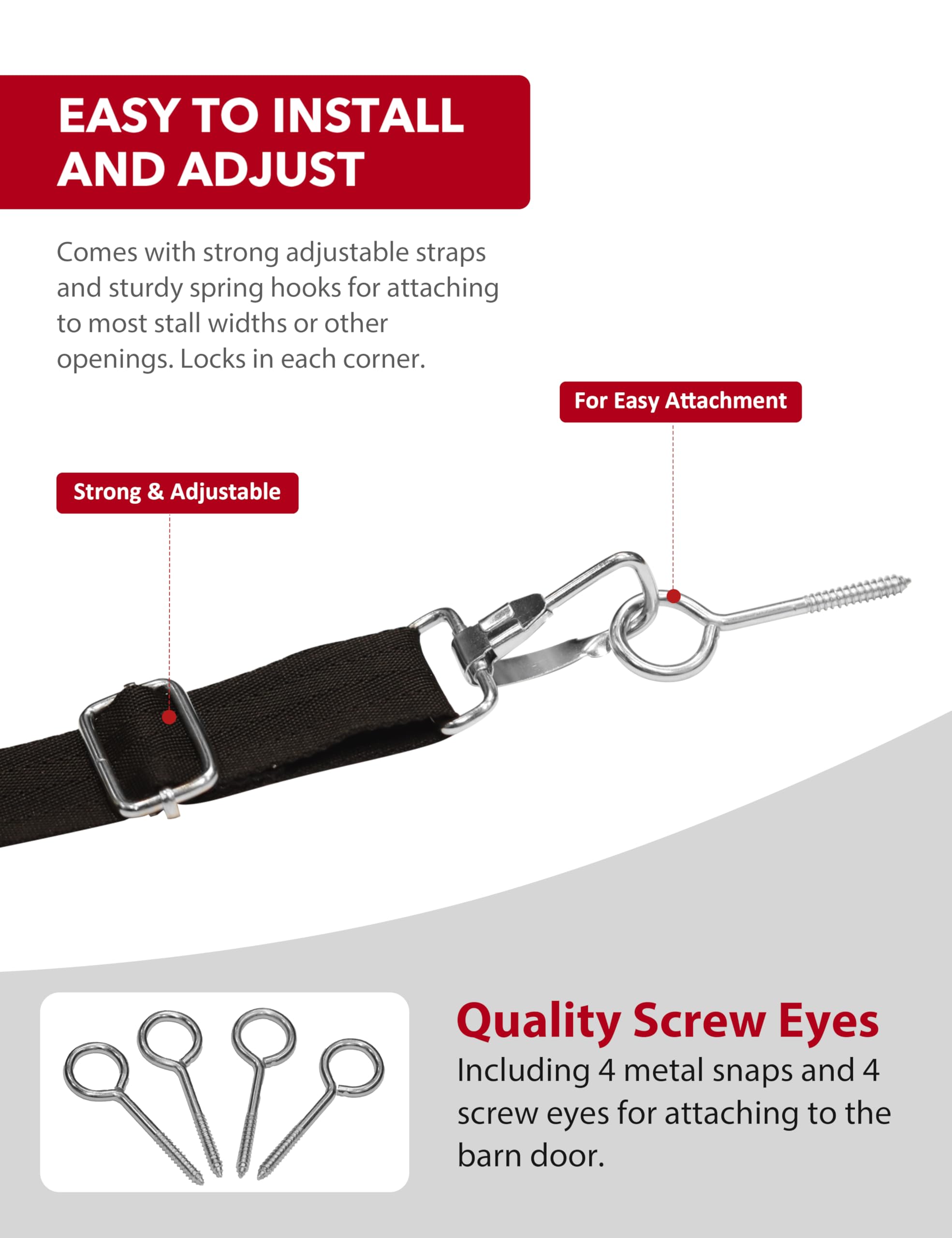 Harrison Howard stall guard adjustable straps enable secure fit across stalls quickly