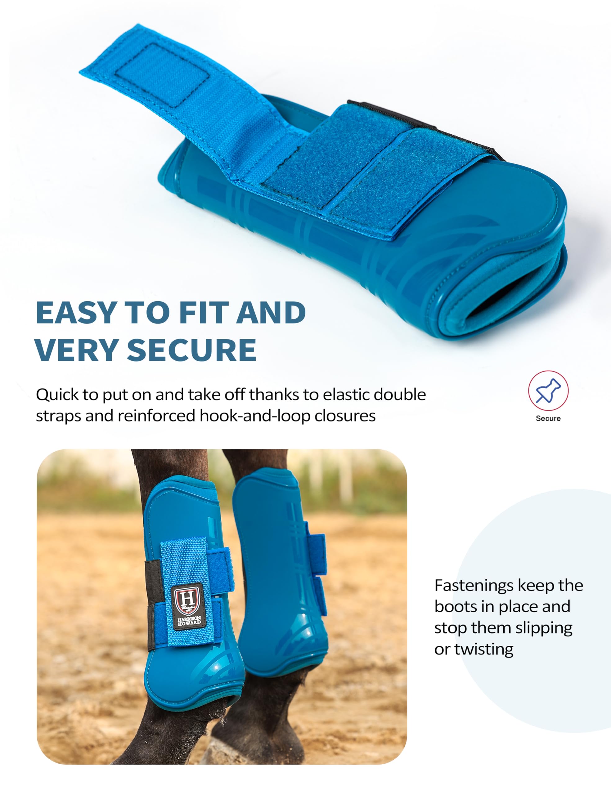 Harrison Howard Azure L closure system close-up shows secure hook-and-loop buckles