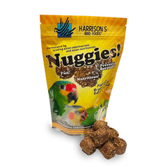 Harrison's Nuggies crunch texture close-up suggests engaging foraging rewards