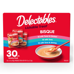 Hartz Delectables Bisque pouch open shows creamy texture ideal as a topper for picky eaters
