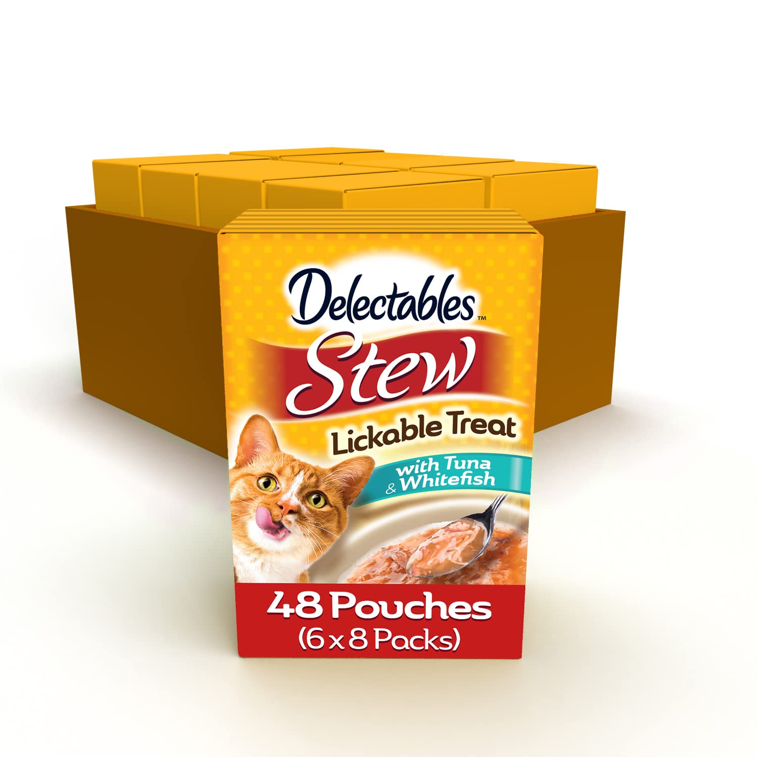 Hartz Delectables Stew tuna and whitefish pack front for bulk snack stock.