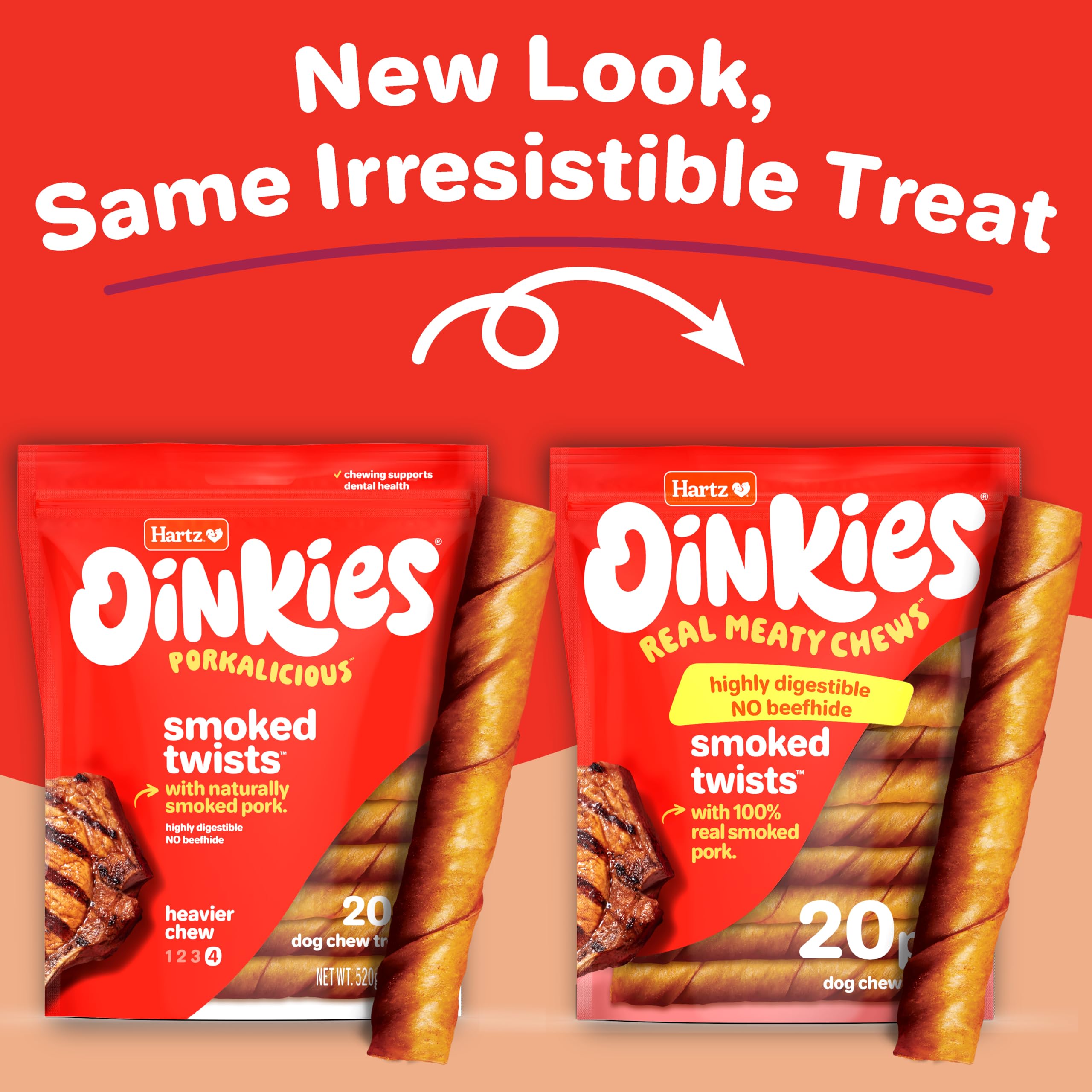Hartz Oinkies piel de cerdo real en twists masticables para perros