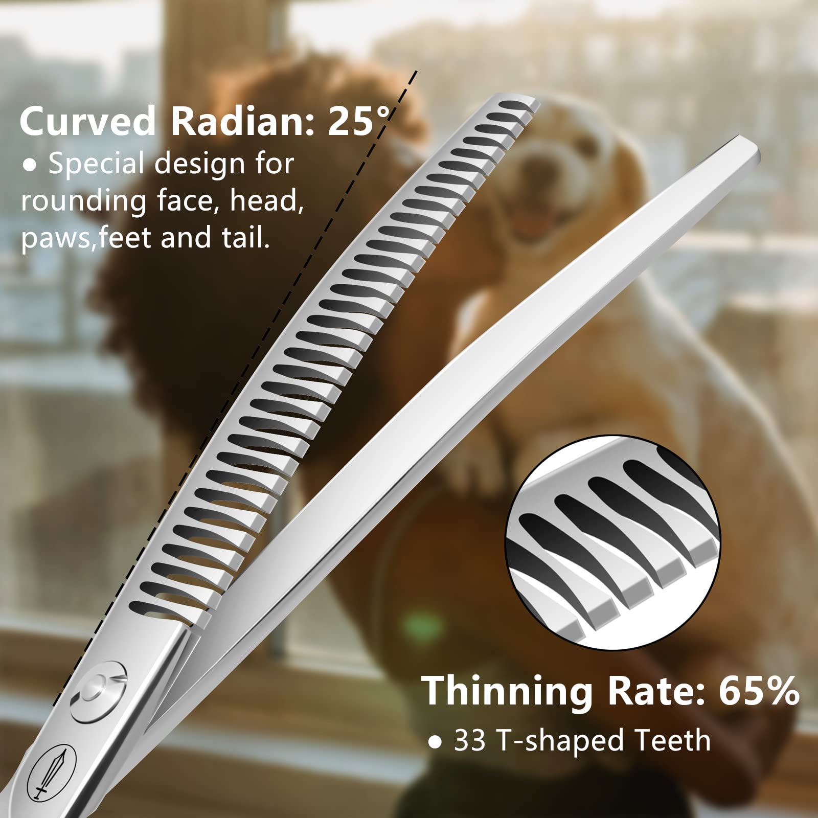 HASHIMOTO curved chunkers in hand during grooming session offer precise rounding around paws