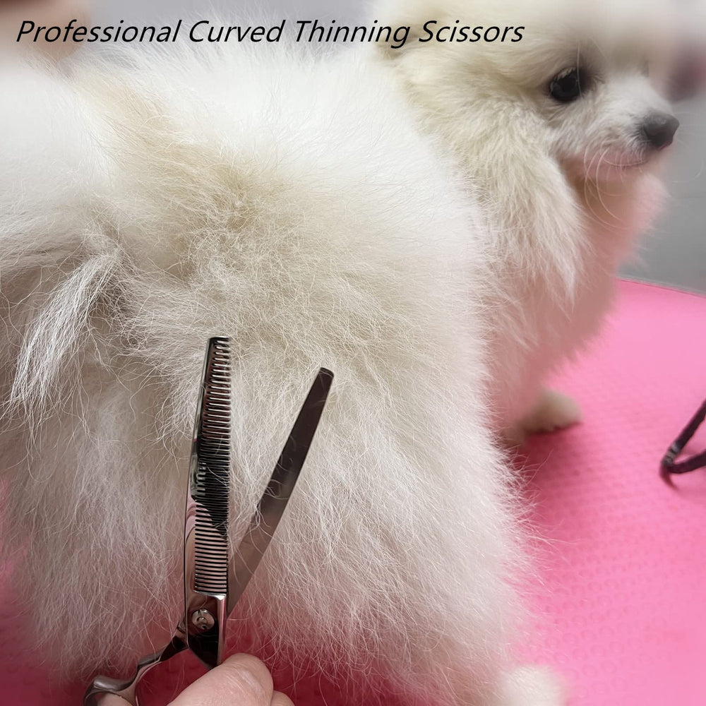 HASHIMOTO curved thinning shears lightweight ergonomic handle for long sessions.