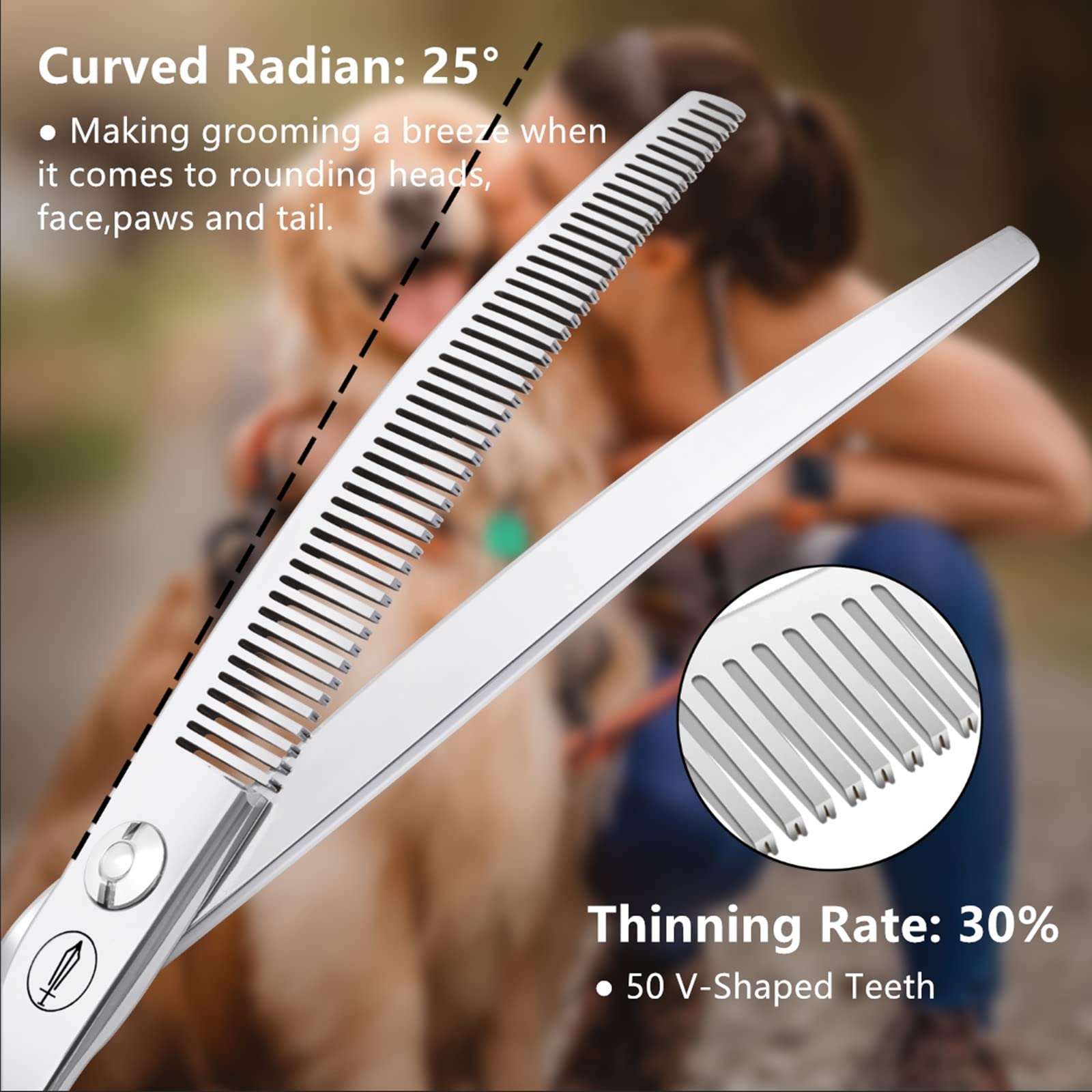 HASHIMOTO curved thinning shears in up-down use, versatile trimming options.