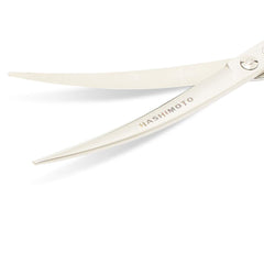 HASHIMOTO dog grooming scissors curved-blade 30-degree angle for smooth paw and face shaping.