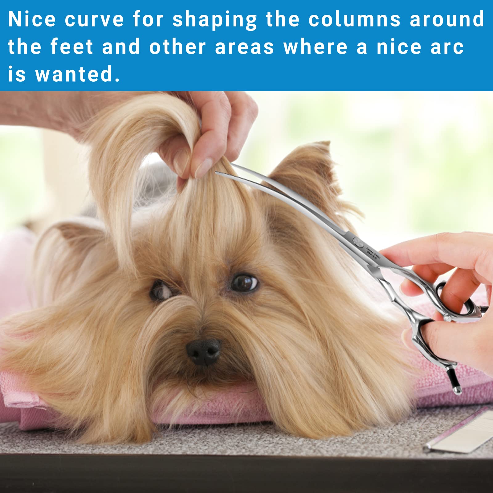 Hashimoto handmade quality-controlled dog scissors ensure consistent performance.