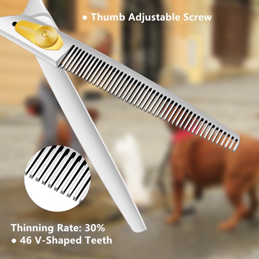 HASHIMOTO dog thinning shears right-hand ergonomic handle supports comfortable grooming sessions.