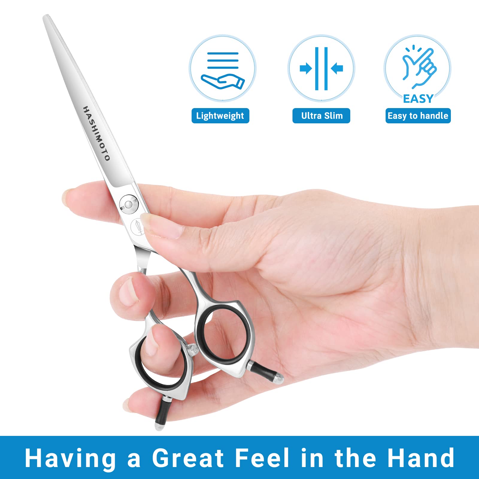 Hashimoto symmetrical handle provides comfortable grip during long grooming sessions.